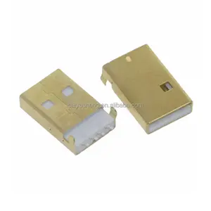 USB pria 2.0 A pria berlapis emas, pelat tenggelam AM 180 derajat antarmuka pelat tenggelam SMT soket bengkok papan plug-in