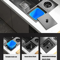 Évier de cuisine multifonctionnel en acier inoxydable à cuve unique avec cascade, lave-tasses et purificateur d'eau, noir moderne
