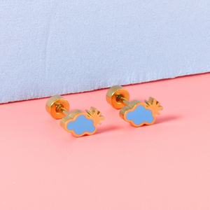 New Arrival Design Wholesale Cloud Shape Gold Plated Stainless Steel <b>Stud</b> <b>Earrings</b> for Girls - Product Image 4