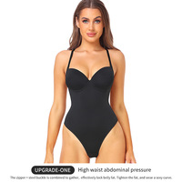 Soldes de liquidation : Body sculptant sexy sans couture, respirant, avec décolleté plongeant en U, dos nu, bretelles transparentes, effet corset push-up, maintien ferme pour femme