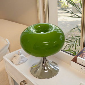 Lampe de table moderne du milieu du siècle rétro pomme verre énergie électrique inscrit crème pour chambre salon français Bauhaus inspiré - Product Image 1