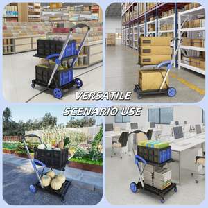 Chariot à provisions à 2 étages avec caisses Chariot pliable à usage multiple avec roues roulantes à 360 ° Chariot utilitaire à usage intensif Chariot pliable - Product Image 6