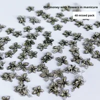 Super Fairy-Like Gradient Five-Petal Flower 3D Resin Black Gold Old Money Style Nail Art Decorations Wearable Nails Handmade DIY