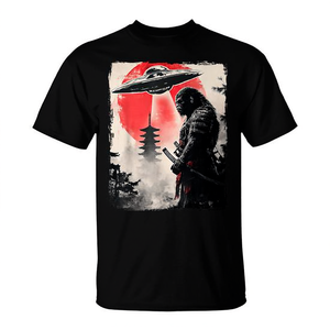 T-shirt Bigfoot Samurai Ufo Japan nera per adulti unisex media - Product Image 2