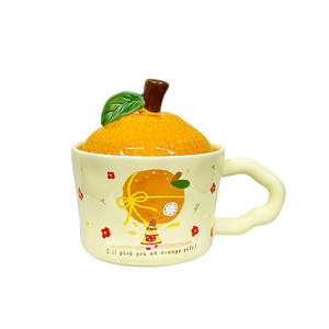Mug en céramique orange avec couvercle, design de dessin animé, pour le bureau, la maison, cadeau, tasse, pièce unique - Product Image 1