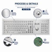 Clavier industriel en acier inoxydable de précision personnalisé IP54, 107 touches avec trackball de 38 mm, USB PS2 pour kiosque médical, machine CNC