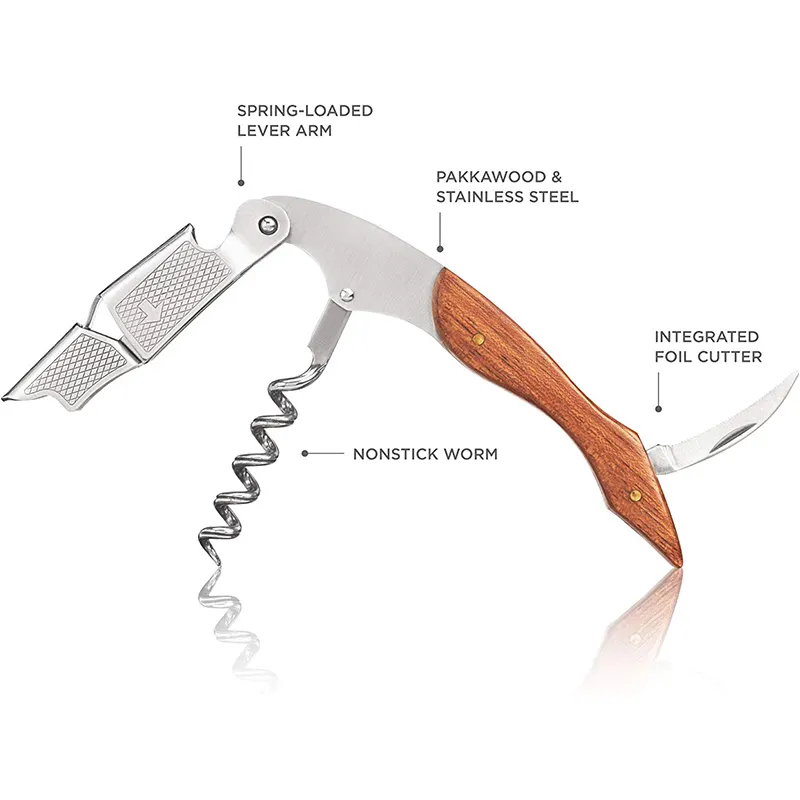 Surewin Professional Portable Wooden Handle 3 in 1 Bottle Opener Wood Waiters Corkscrew Wine Opener