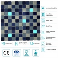 Buen Precio, Mosaico de Cristal Luminoso Azul, Diseño Cuadrado, Brilla en la Oscuridad, para Piscina