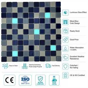 Buen <span class=keywords><strong>Precio</strong></span>, Mosaico <span class=keywords><strong>de</strong></span> Cristal Luminoso Azul, Diseño Cuadrado, Brilla en la Oscuridad, para Piscina - Product Image 4