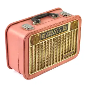 Wholesale Pink Blue 2 Colors Antique Metal Handmade Radio Suitcase Radio Metal Craft Vintage Home Decoration