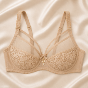Soutien-gorge élégant en dentelle blanche avec anneaux de connexion en or rose - Product Image 5