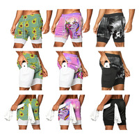 Shorts de sport 2 en 1 pour hommes, imprimé avocat 3D, séchage rapide, double couche, avec poches