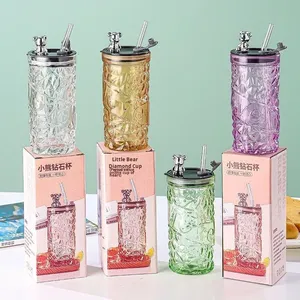 Little Bear Design High Borosilicate Glass Tea <strong>Cup</strong> with Covered Lid Straw Multi-Layer No Filter Required National Trend <strong>for</strong> <strong>Work</strong> - Product Image 4