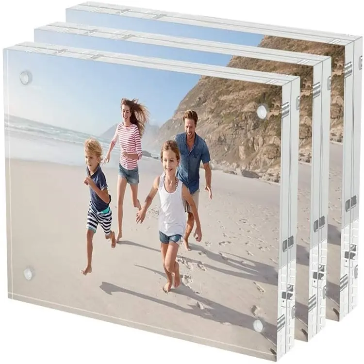 Duidelijke Fotolijsten Vrijstaande Dubbelzijdige Magnetische Acryl Lucite Transparant Vierkant Frame Cadeau Voor Desktop Display