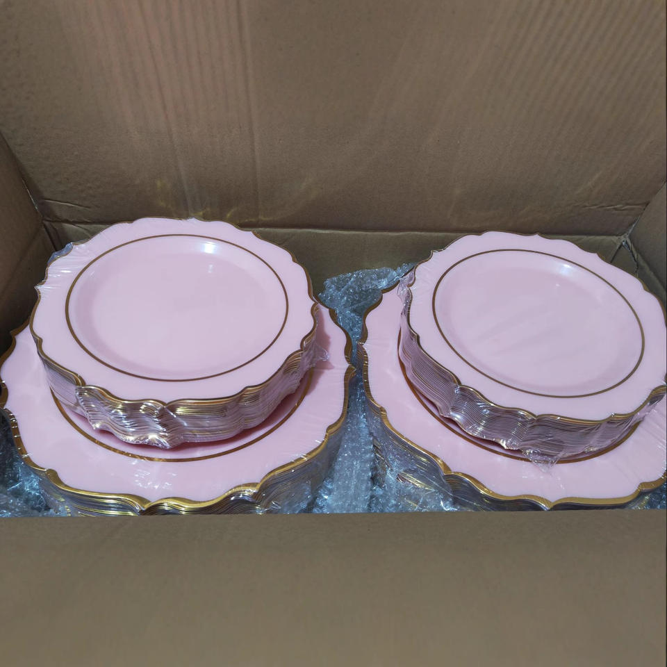 Party Clear Transparent Disposable Heavy Duty Plastic Plates With Gold ...
