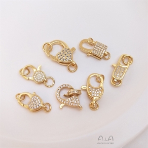 Fermoir à homard en forme de cœur micro-incrusté de zircon avec rétention de couleur, plaqué or 18 carats, connecteur, bracelet DIY - Product Image 3