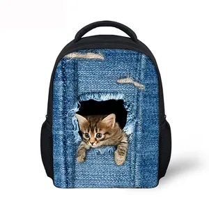 SB022 OEM/ODM Denim Crianças Mochila 3D Gato Animal Cão Saco Animal Bonito Mochila Escola Bags Backpack