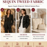 Tissu Tweed à Paillettes Bleu à Pompons Rayés, Fil Teint en Masse pour Sacs et Costumes Personnalisés
