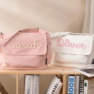 One-of-<b>a</b>-kind Custom Hand Embroidered Name <b>Letter</b> Pattern Nylon <b>Box</b> Messenger Bag Lightweight Spacious Single Strap Shoulder Bag - Product Image 2