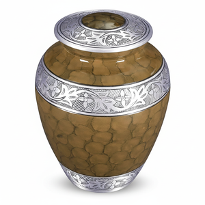 Urne funéraire en laiton fabriquée à la main avec bande de fleurs en argent brun petit souvenir commémoratif pour les cendres humaines fournitures funéraires - Product Image 1