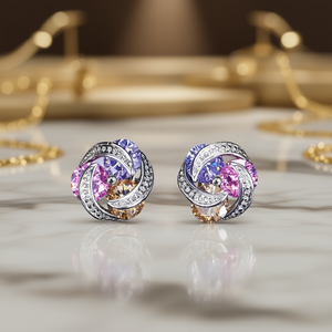 Pendientes de Cristal Rojo Púrpura y Verde con Forma de Flor, Engaste de Garra, Joyería Romántica para Mujer, Aleación de Zinc - Product Image 2