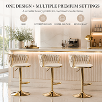 Tabouret de bar pivotant de luxe en velours, réglable en hauteur, avec base en métal doré pour îlot de cuisine, maison et café