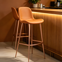 Tabouret de bar moderne en cuir véritable italien pleine fleur et acier inoxydable, chaise de bar haute de qualité supérieure pour îlot de cuisine et extérieur