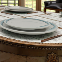 Ensemble de vaisselle en mélamine classique vintage 3 pièces de haute qualité, écologique, sans BPA, réutilisable, assiette, bol, hôtels, motif de plantes blanches