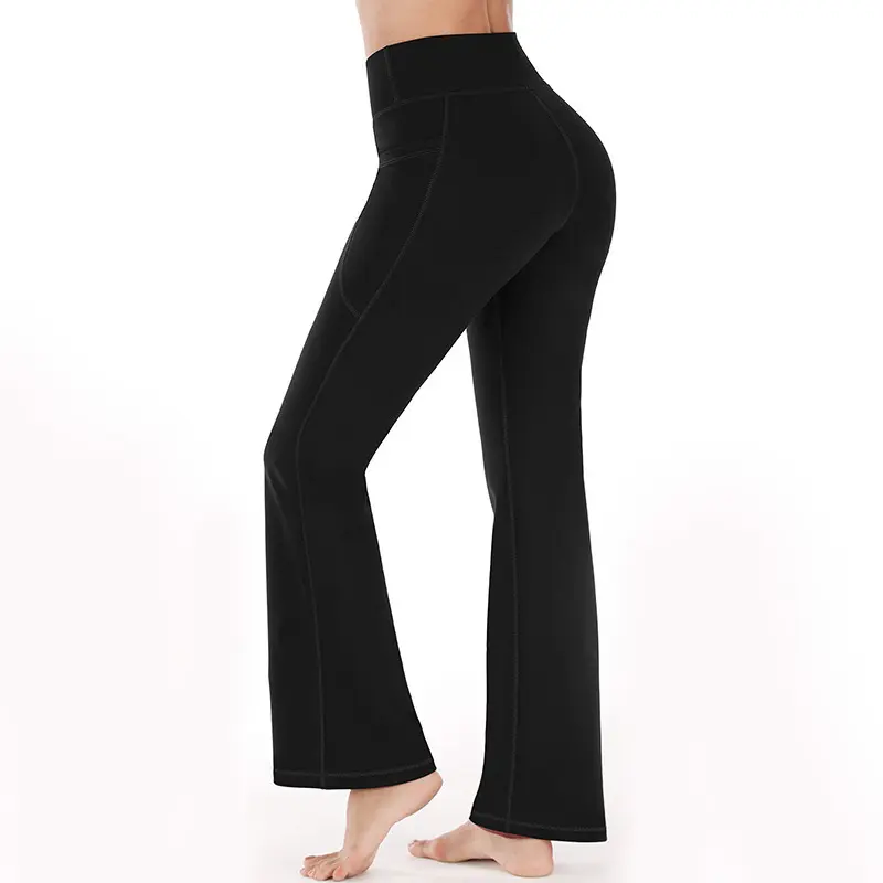 New Fashion Design Flare Yoga hosen Soft Slim Elastic Yoga Leggings mit hoher Taille Solid Flare Leggings mit Tasche für Frauen