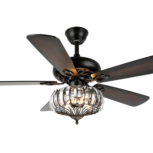 Low Noise Modern 5 Blades 52 Inch Remote Control Fan with Integrated LED Lamp Chandelier Crystal Ceiling Fan Light