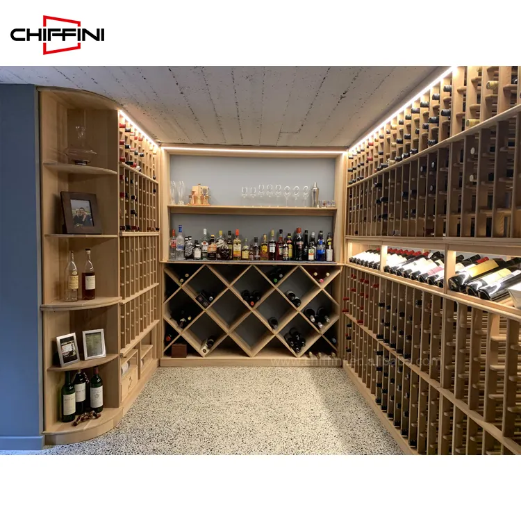 Benutzer definierte moderne große Lagerung Ecke Keller Design LED Regale Flasche Display Wand halterung Holz Wein regal