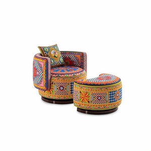 Silla <span class=keywords><strong>de</strong></span> tela con patrón <span class=keywords><strong>de</strong></span> estilo nacional <span class=keywords><strong>de</strong></span> elementos folclóricos geométricos personalizados clásicos sentido artístico ocio sofá individual silla giratoria - Product Image 6