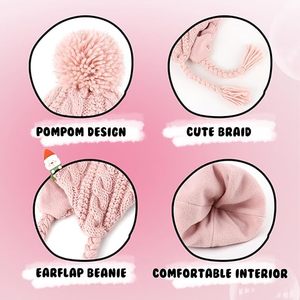 Chapeau d'hiver pour enfants, style péruvien, avec cache-oreilles, doublure en polaire, pompon, <span class=keywords><strong>bonnet</strong></span> en tricot pour filles de 3 à 10 ans - Product Image 5