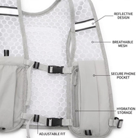 Gilet d'hydratation léger en polyester respirant avec sangle d'épaule incurvée, maille alvéolée, poche pour téléphone et bouteille de 500 ml, 20L
