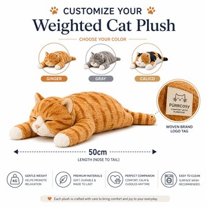 Peluche de chat réaliste lestée avec rayures tigrées, <span class=keywords><strong>jouet</strong></span> doux et plat pour soulager l'anxiété et le soutien sensoriel - Product Image 4