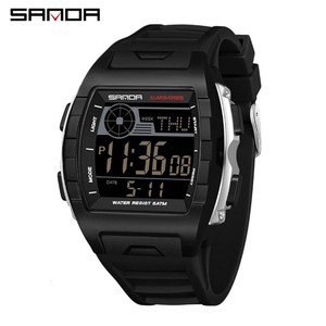 SANDA 2225 นาฬิกาดิจิตอลมัลติฟังก์ชั่นสำหรับนักเรียนหน้าปัดขนาดใหญ่รูปทรงกระบอกสำหรับผู้ชายนาฬิกากันน้ำนาฬิกาปลุกแบบเลื่อนปลุกนาฬิกาสปอร์ตเรืองแสง - Product Image 1
