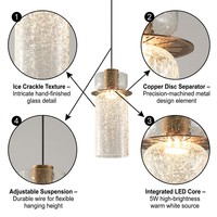 Lampe suspendue LED cylindrique double couche en verre craquelé et métal, finition laiton, pour îlot de cuisine, bar, chambre, luminaires décoratifs d'intérieur