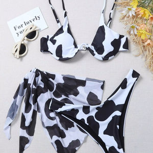 3 Pieces Set Beach Wear Women Swimwear <strong>Print</strong> Adults White <strong>Bikini</strong> Wholesale Price Plus Size <strong>Bikini</strong> Fashion Show Support <strong>Cow</strong> <strong>Print</strong> - Product Image 1