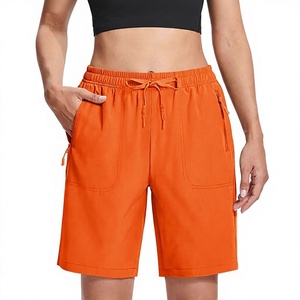 Shorts Deportivos de Mujer Color Naranja de Secado Rápido con Cordón y Bolsillos, Cintura Media, Tejido de Poliéster - Product Image 1