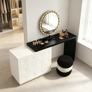 Modern <b>Makeup</b> Vanity Set With White Cabinet And Round <b>Mirror</b> Bedroom Dressing Table Storage Furniture - Product Image 3