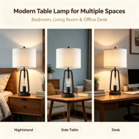 Lampe de table industrielle en métal avec port de charge USB, abat-jour en tissu, lampe de bureau pour chambre à coucher, salon