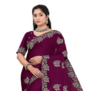 Vexotrend Indian CustomizationDesigner Women's Satin Chiffon <b>Saree</b> Embroidery Swarovski Patola Design Traditional Style Wedding - Product Image 1
