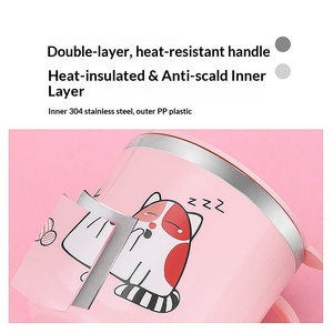 Cute Animal Pattern 304 Stainless Steel Double Wall <strong>Mug</strong> With Lid Handle Insulated Kids Coffee Milk Cup - Product Image 3