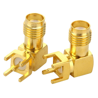 Conector SMA Hembra de Ángulo Recto para Montaje en PCB, Conector Coaxial RF para Panel de Antena GPS LTE, Transmisión de Señal Inalámbrica