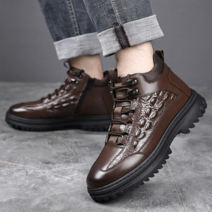 Bottes d'hiver pour hommes, hauteur cheville, en cuir véritable, doublure en fourrure chaude, semelle extérieure en caoutchouc antidérapante, bout rond, pour la randonnée en plein air - Product Image 2