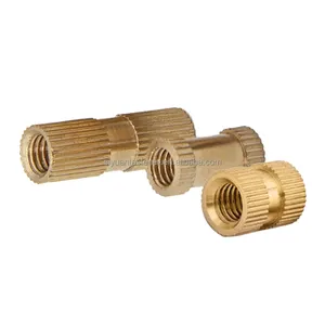 M5 M6 wholesales Brass through hole thread knurled insert nut heat staking press in brass threaded insert nut for laptop case
