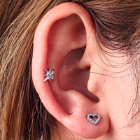 Clous d'oreilles en titane ASTM F136 avec zircon étoile, plaqués or, à dos plat, 16G, filetage interne, bijoux de piercing labret
