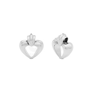 Pendentifs en argent plaqué argent 925 pour femmes, à prix abordables, avec détails rainurés parallèles et motif cœur ouvert, par 925 Silver Vault - Product Image 1