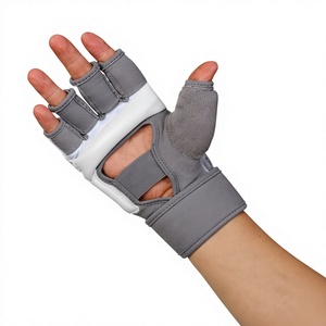 Half Finger PU Training Gloves With <b>Velcro</b> Wrist Closure For Martial Arts Unisex Gray And White Comfort fit sparring gloves - Product Image 2