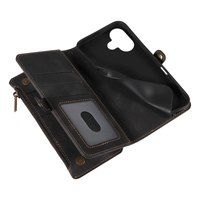 Dompet Kulit PU untuk iPhone 16, 9 Slot Kartu + Kantong Koin Ber-resleting, Penyangga, Pemblokir RFID, 360 °   Perlindungan